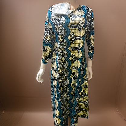 Long Ankara Teal/Yellow Print Umbrella dress - Premium African Apparel from MAGOS - Just $40! Shop this and more African Apparel now 