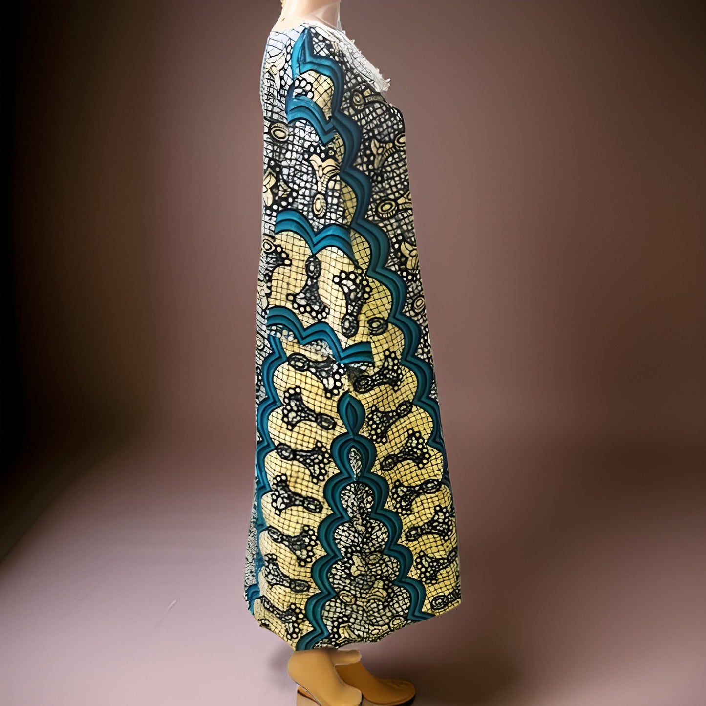 Long Ankara Teal/Yellow Print Umbrella dress - Premium African Apparel from MAGOS - Just $40! Shop this and more African Apparel now 