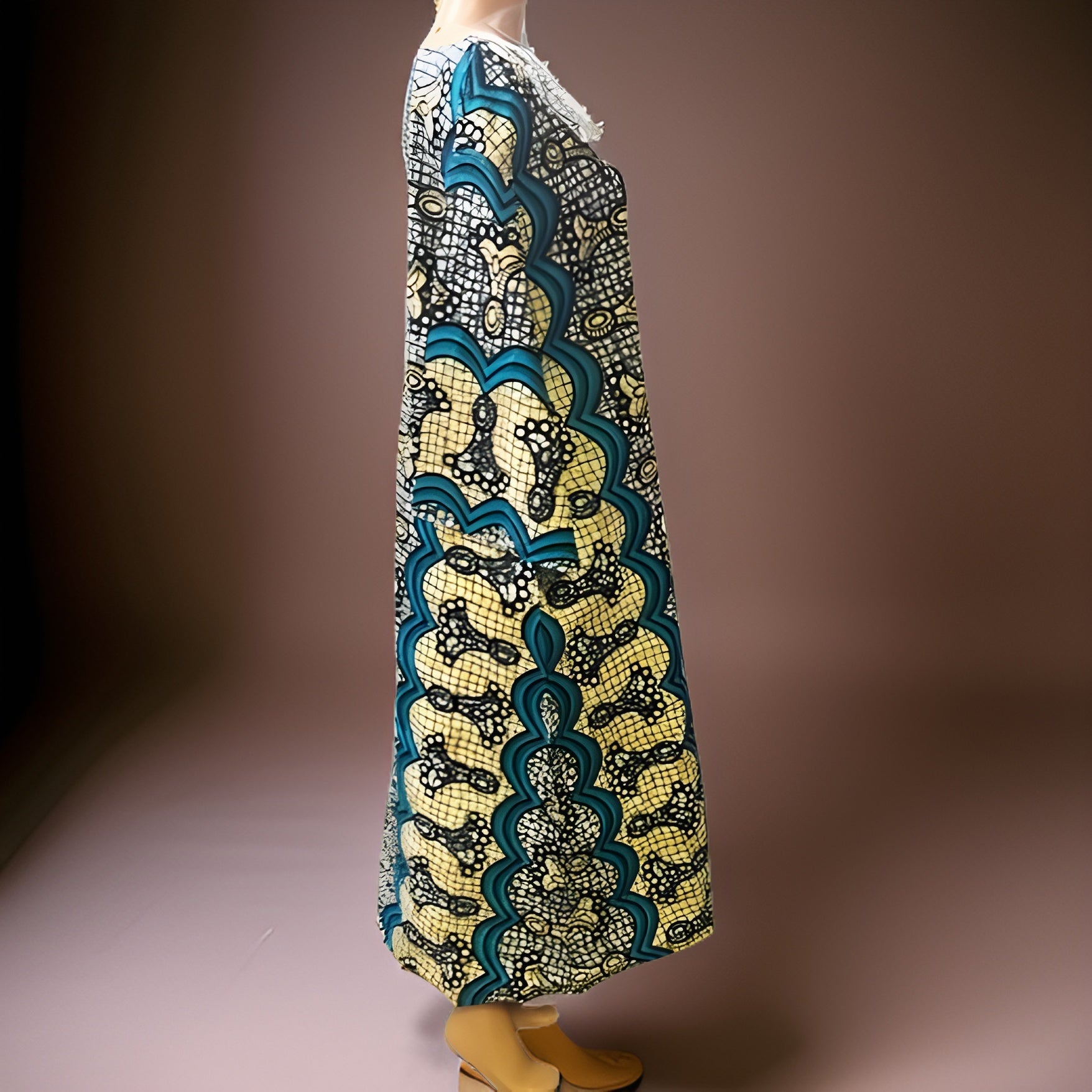 Long Ankara Teal/Yellow Print Umbrella dress - Premium African Apparel from MAGOS - Just $40! Shop this and more African Apparel now 