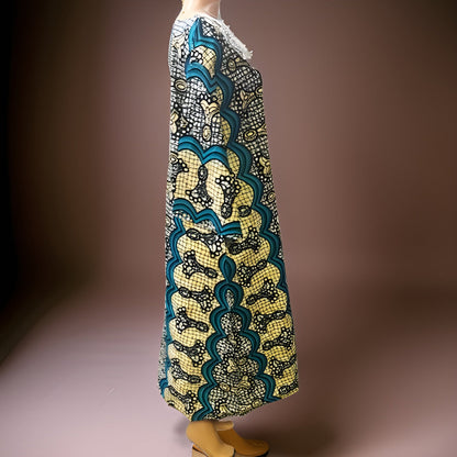 Long Ankara Teal/Yellow Print Umbrella dress - Premium African Apparel from MAGOS - Just $40! Shop this and more African Apparel now 