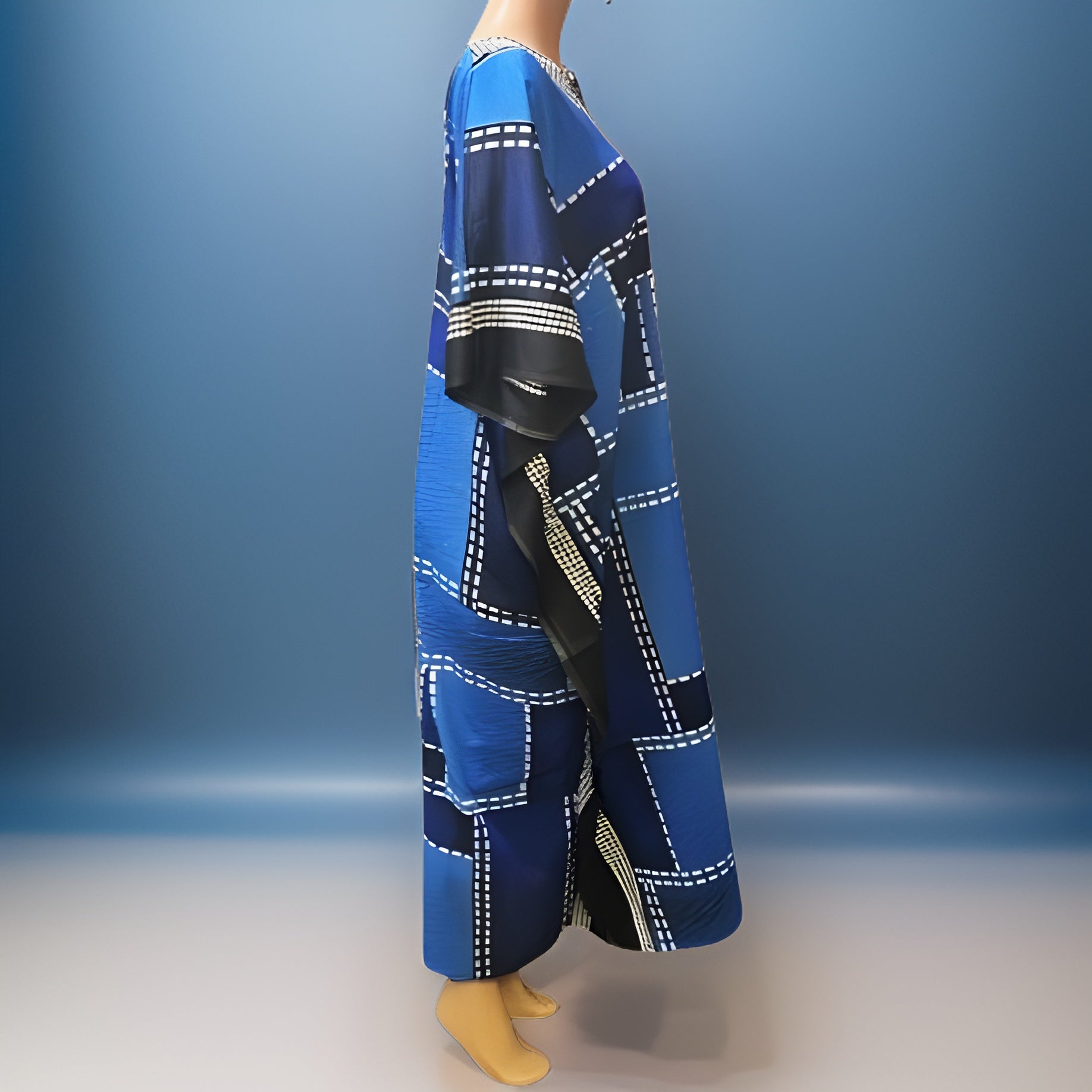 Denim Patch Print Kaftan Dress - Premium African Apparel from MAGOS - Just $24! Shop this and more African Apparel now 