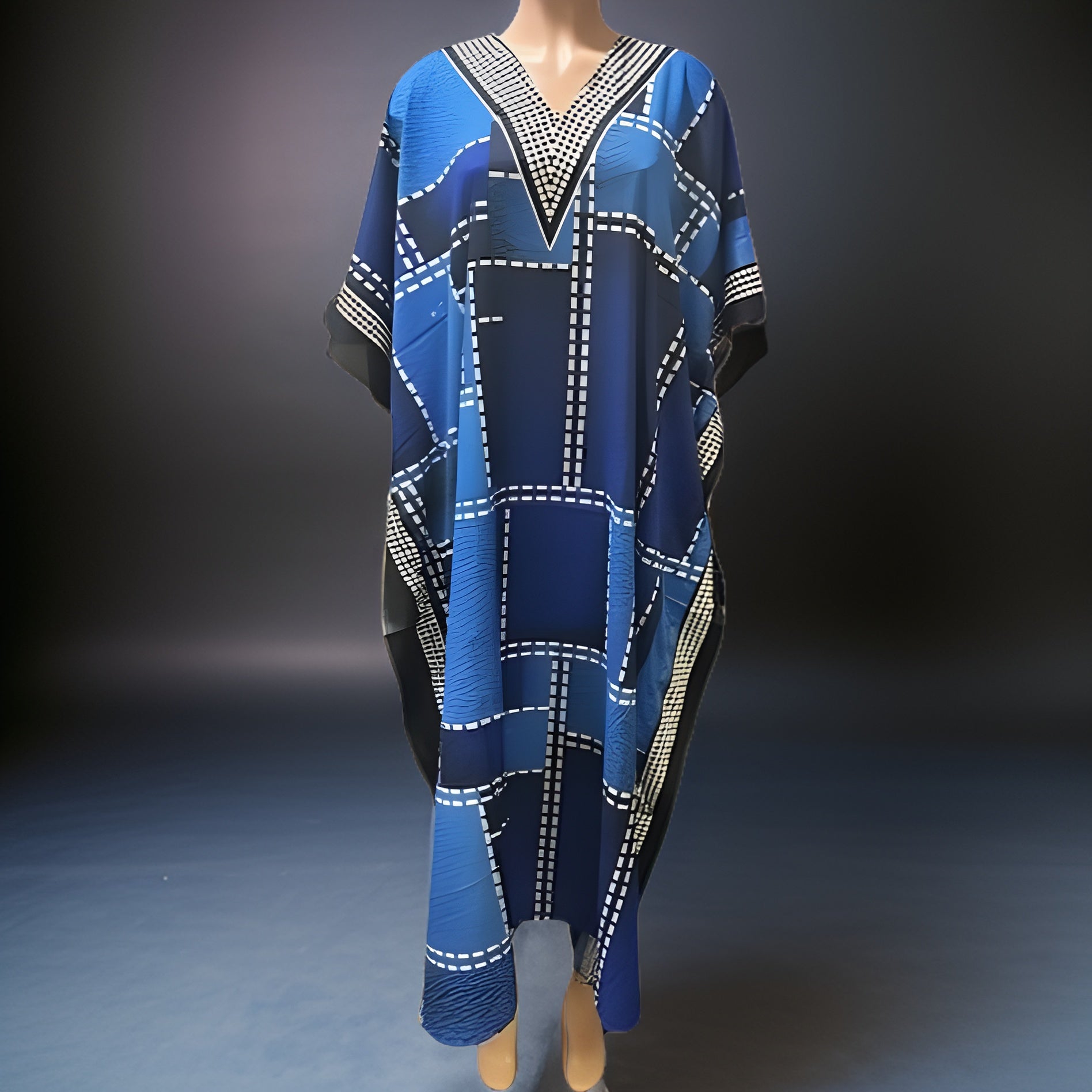 Denim Patch Print Kaftan Dress - Premium African Apparel from MAGOS - Just $24! Shop this and more African Apparel now 
