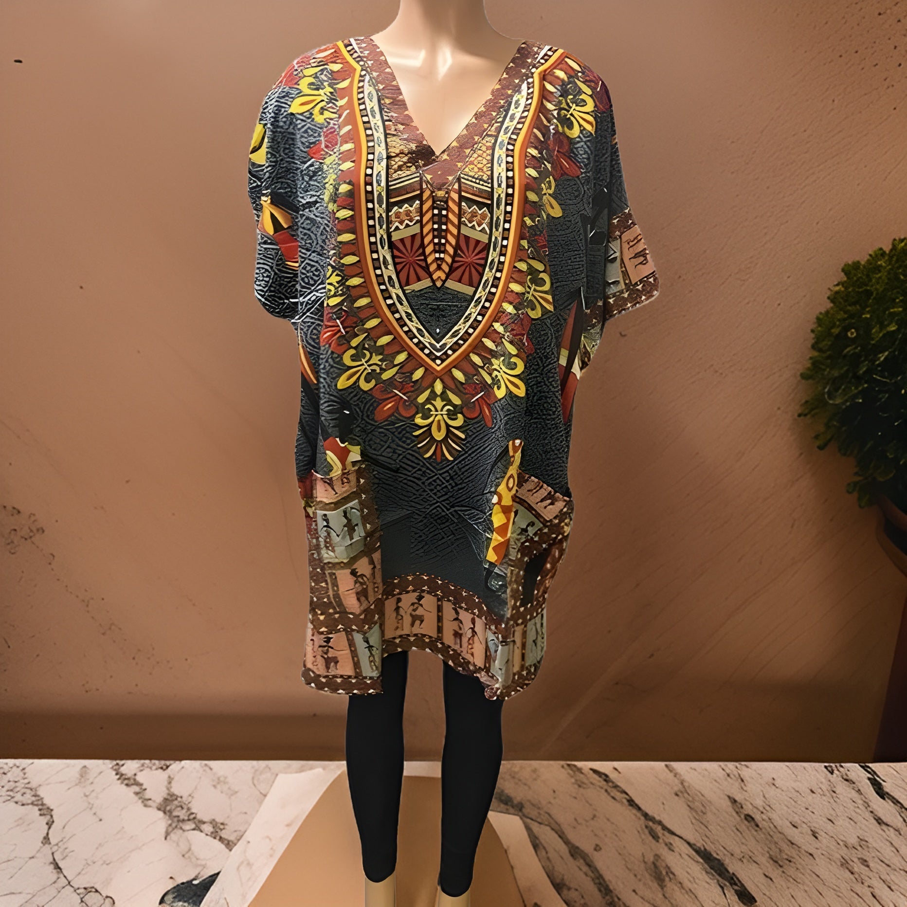 Women's African Dashiki Print Tunic - Premium African Apparel from MAGOS - Just $18! Shop this and more African Apparel now 