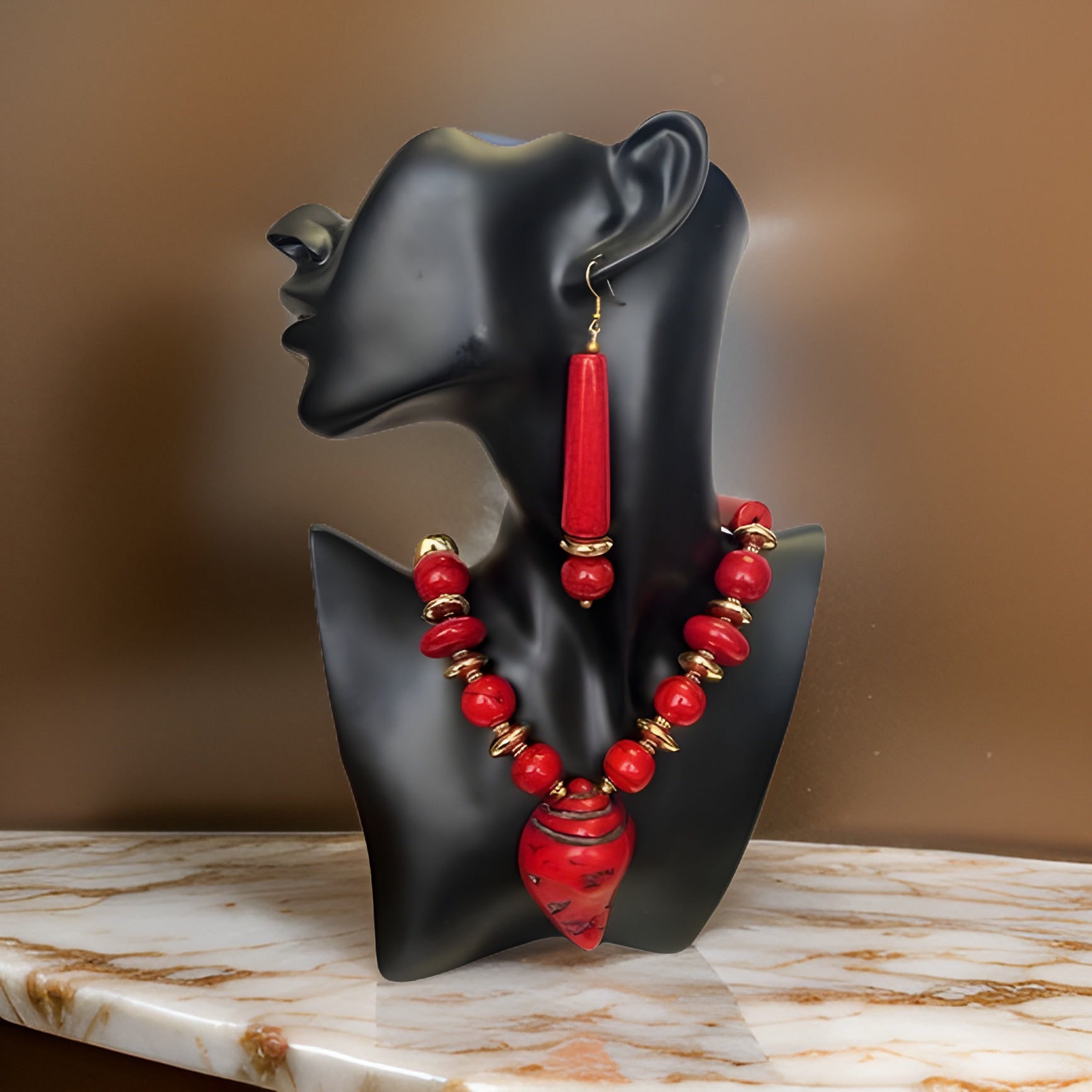 African Bone Shell Pendent Beaded Necklace & Earring Set - Premium Jewelry from MAGOS - Just $19.99! Shop this and more Jewelry now 