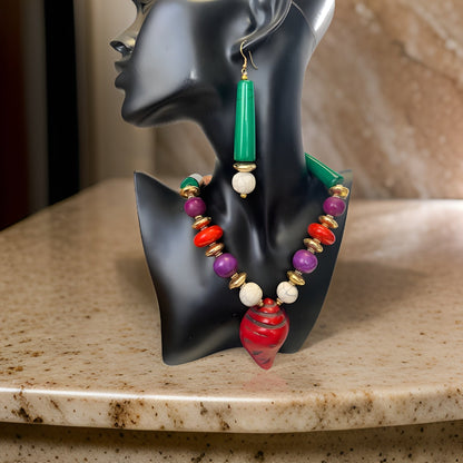 African Bone Shell Pendent Beaded Necklace & Earring Set - Premium Jewelry from MAGOS - Just $19.99! Shop this and more Jewelry now 