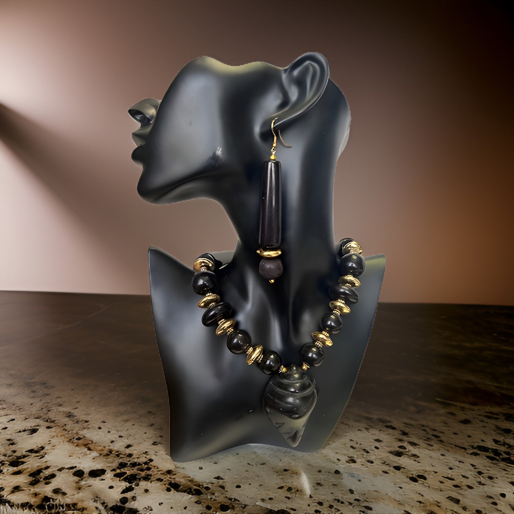 African Bone Shell Pendent Beaded Necklace & Earring Set - Premium Jewelry from MAGOS - Just $19.99! Shop this and more Jewelry now 
