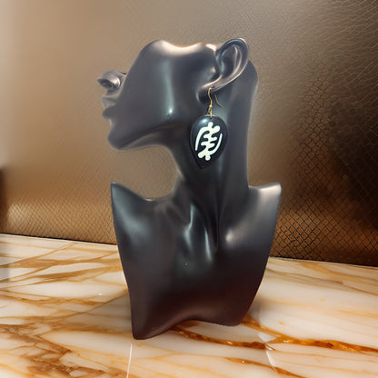 African Symbol Bone Black & White Earrings - Premium Jewelry from MAGOS - Just $8.99! Shop this and more Jewelry now 