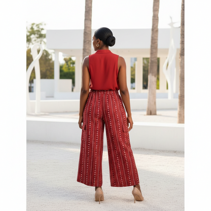 Red African Print Cargo Pants with Matching Headwrap