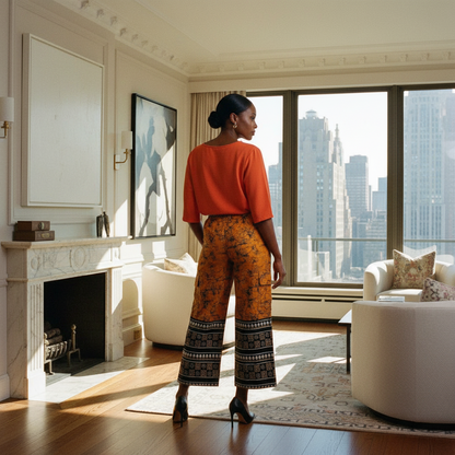 Orange African Print Cargo Pants with Matching Headwrap