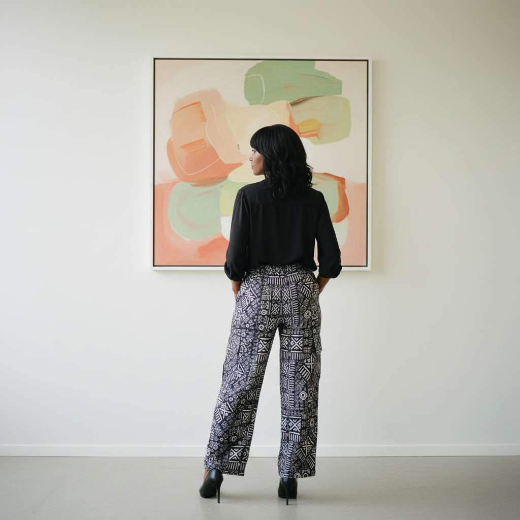 Black & White African Print Cargo Pants with Matching Headwrap