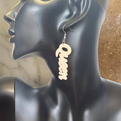 Small  Wooden QUEEN Dangle Earrings - Premium Jewelry from MAGOS - Just $3.99! Shop this and more Jewelry now 