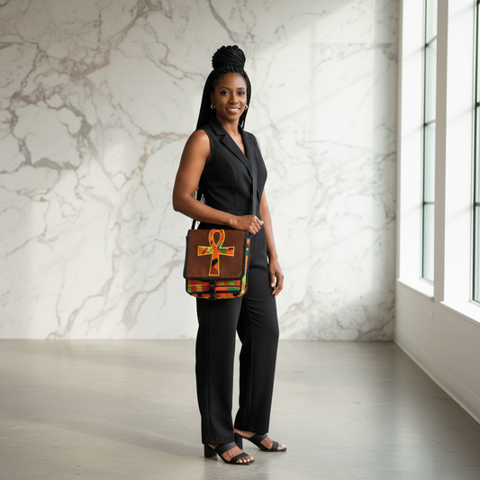 African Ankh Print Crossbody Messenger Bag