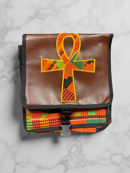 African Ankh Print Crossbody Messenger Bag