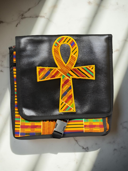 African Ankh Print Crossbody Messenger Bag