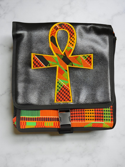 African Ankh Print Crossbody Messenger Bag