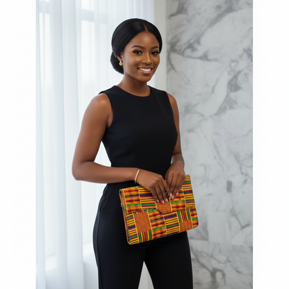 African Kente Print Fold-Over Clutch Bag