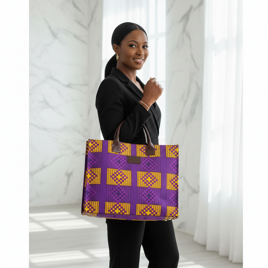 Purple and Yellow African Print Tote Bag