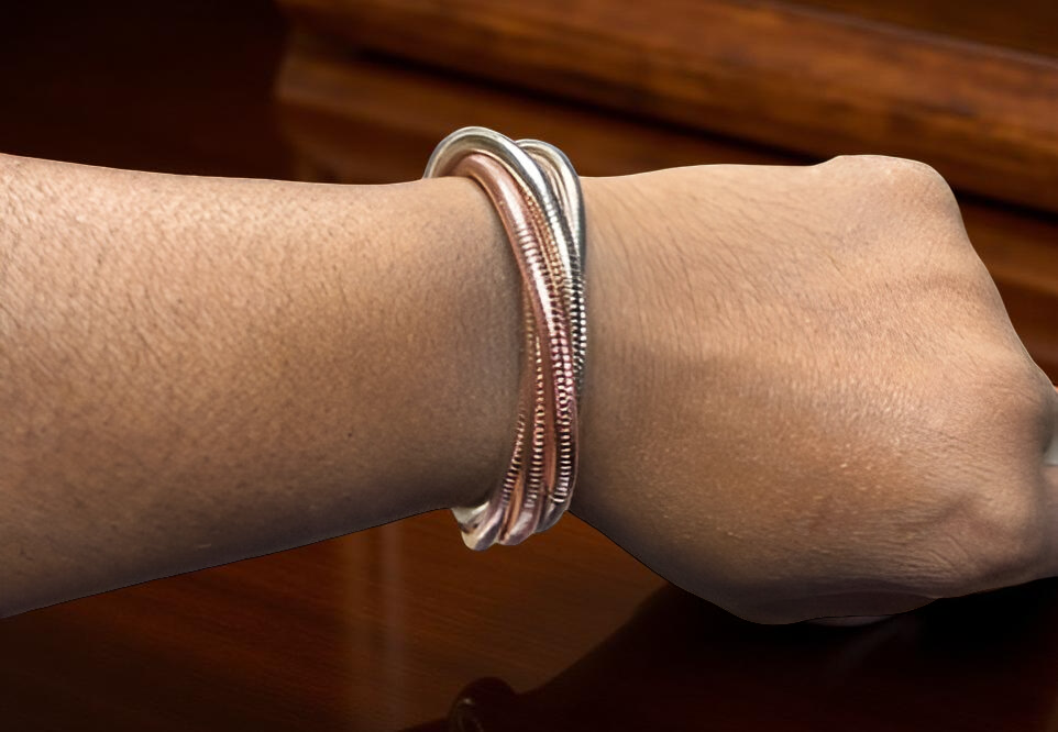 Tri-Color Coil Bracelet – Silver, Gold & Rose Gold