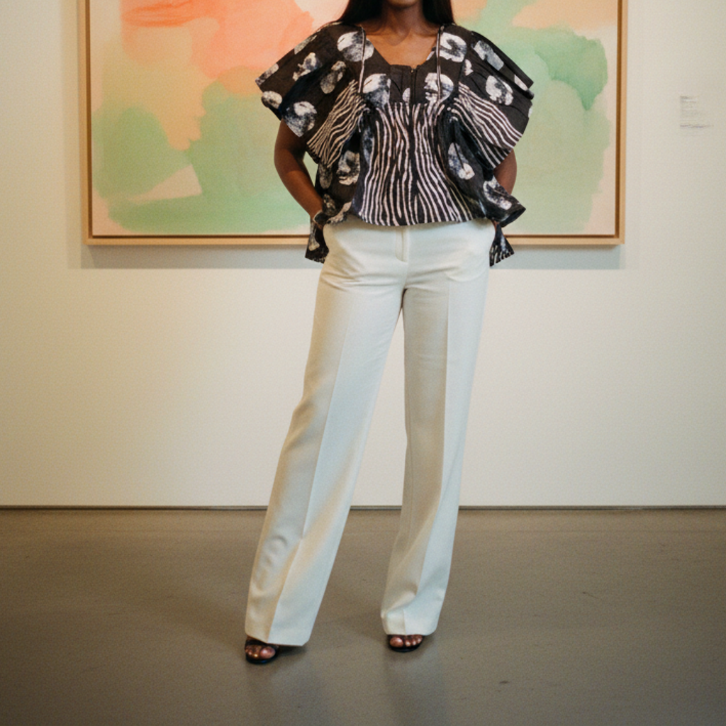 African Print Ruffle Sleeve Blouse – Black/White Pattern