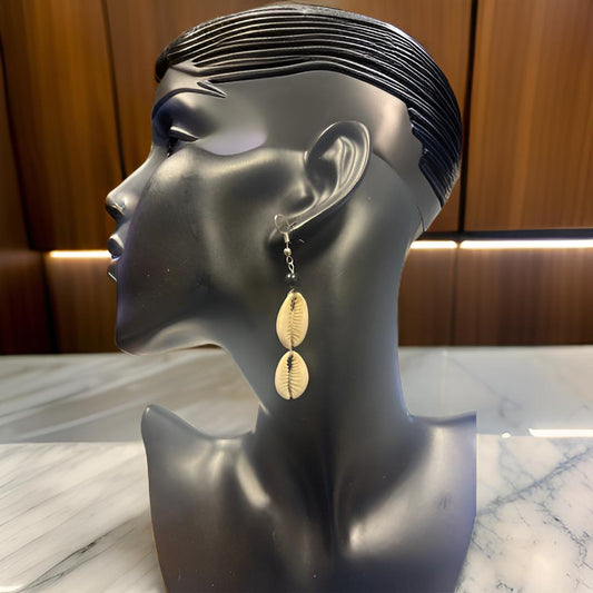 Women's African 2 Link Cowrie Shell Earrings