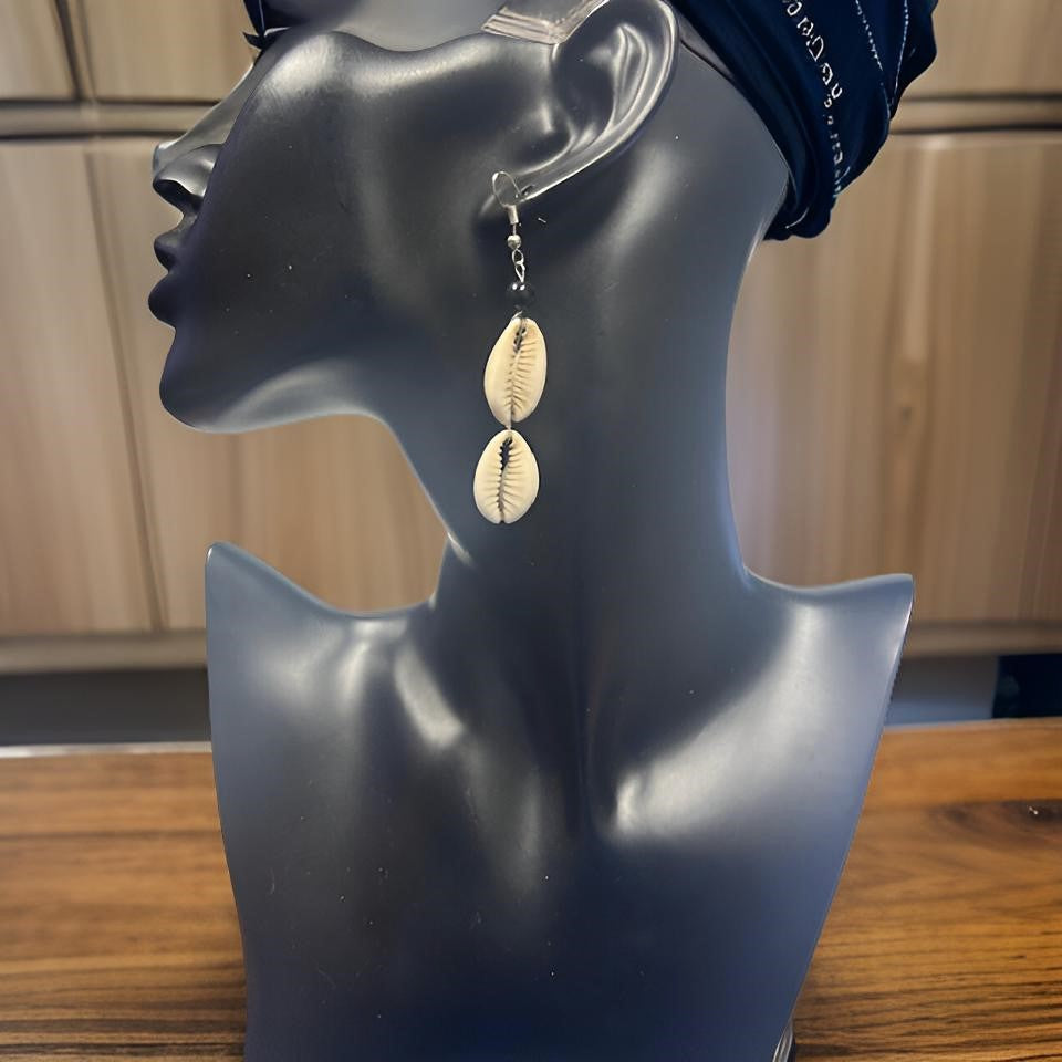 Women's African 2 Link Cowrie Shell Earrings
