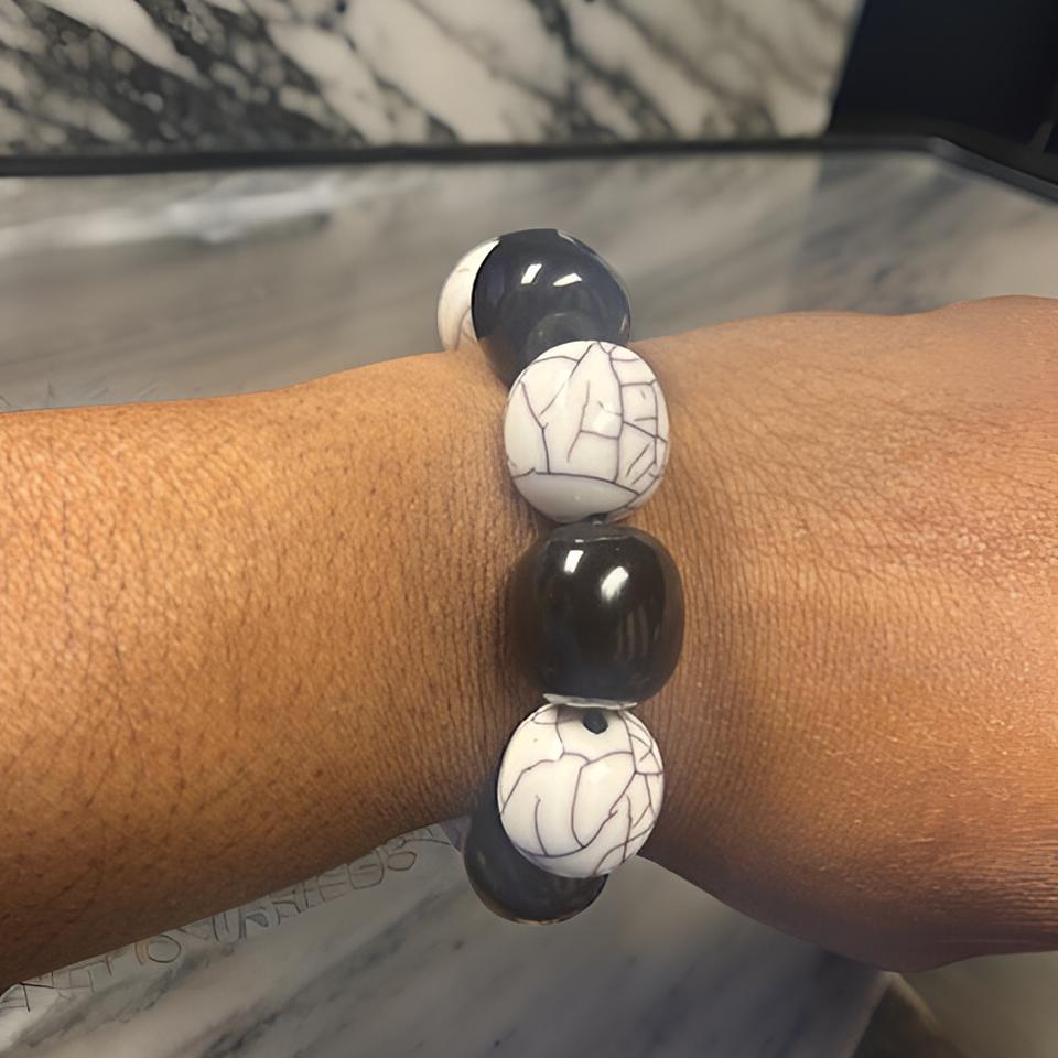 Beaded Round Marble Necklace, Bracelet and Earring Set