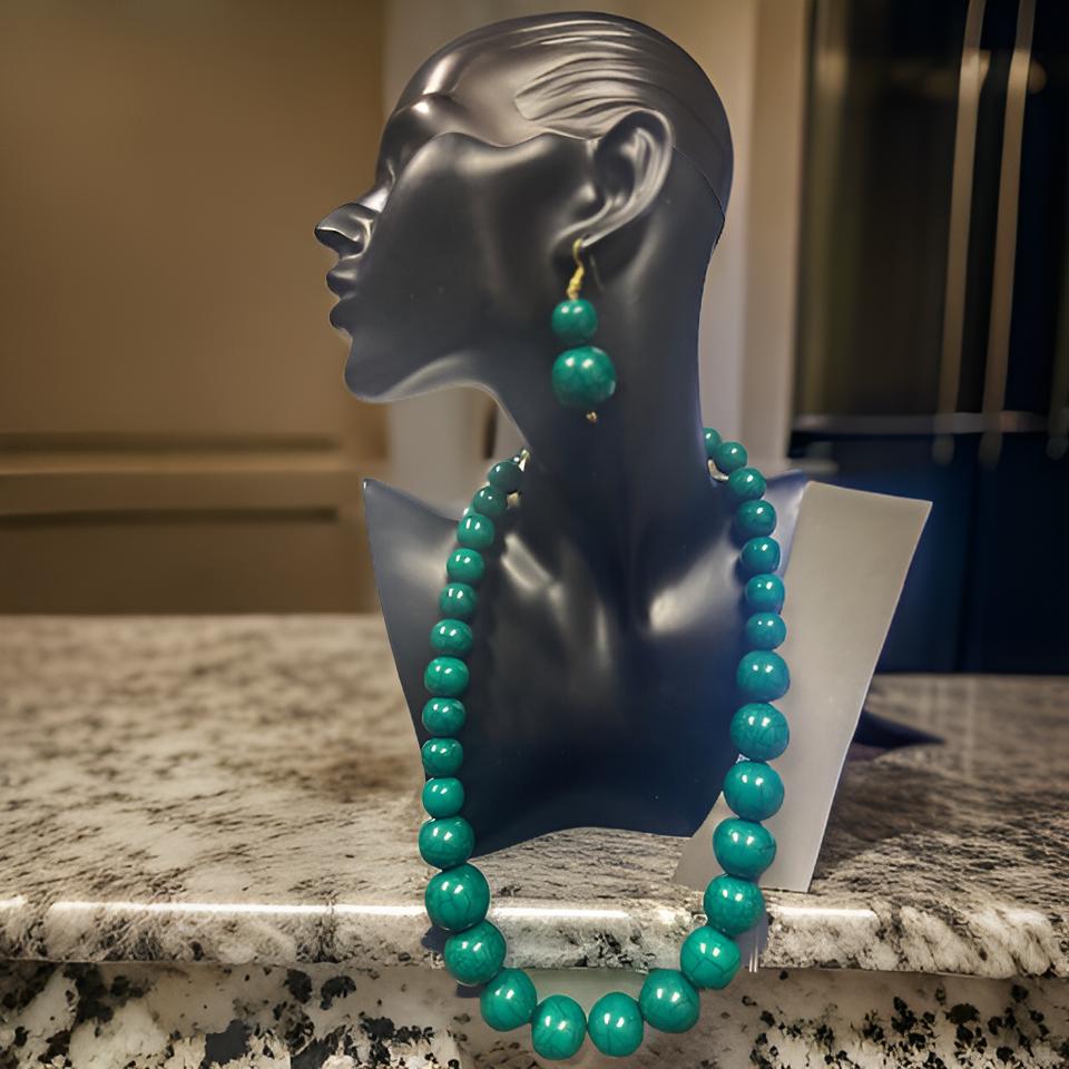 Beaded Round Marble Necklace, Bracelet and Earring Set