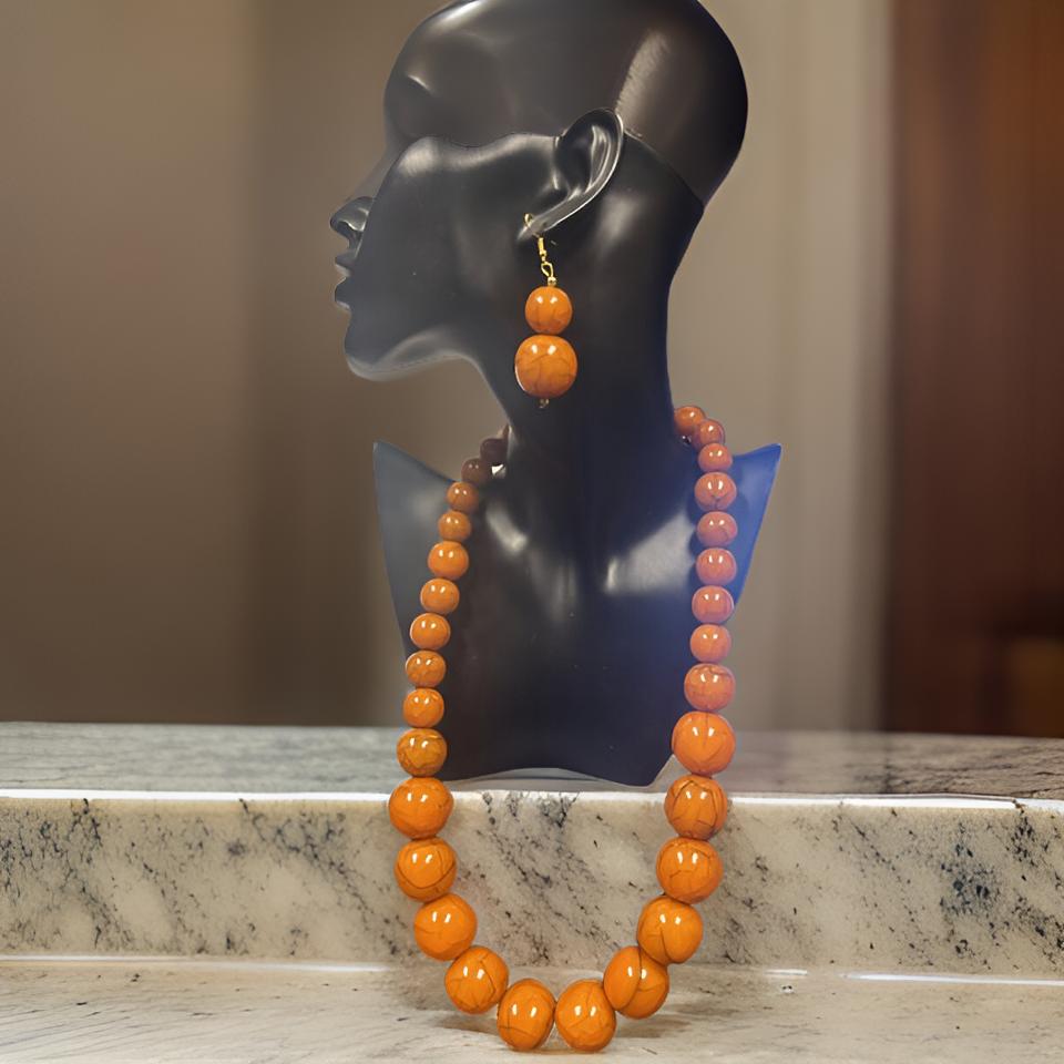 Beaded Round Marble Necklace, Bracelet and Earring Set