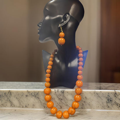 Beaded Round Marble Necklace, Bracelet and Earring Set