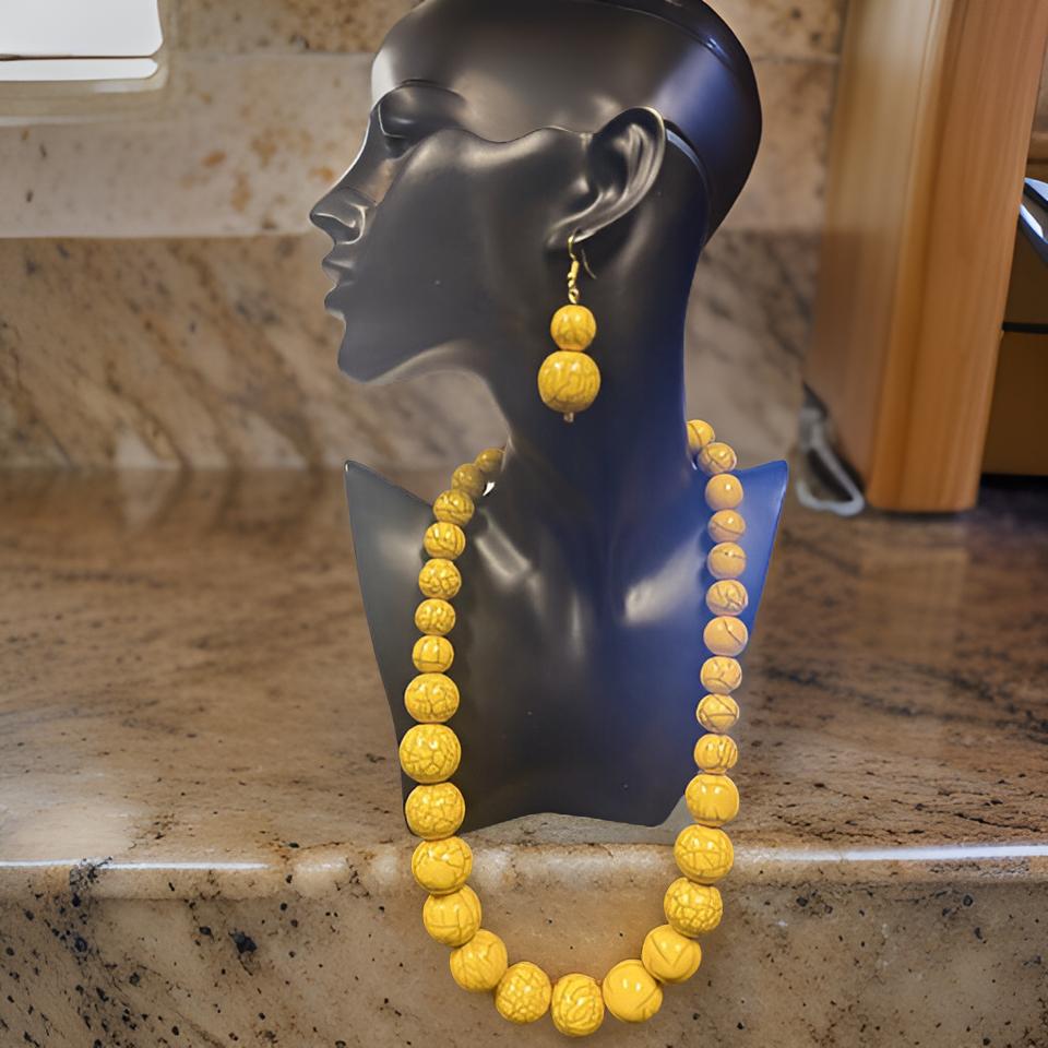 Beaded Round Marble Necklace, Bracelet and Earring Set