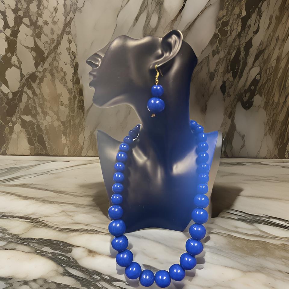 Beaded Round Marble Necklace, Bracelet and Earring Set