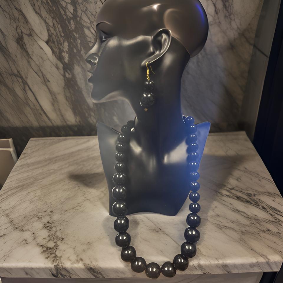 Beaded Round Marble Necklace, Bracelet and Earring Set