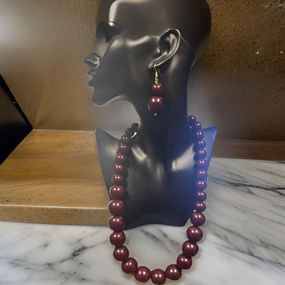 Beaded Round Marble Necklace, Bracelet and Earring Set