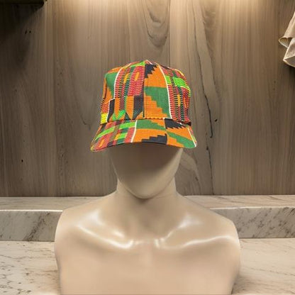 African Orange Kente Print Baseball Cap