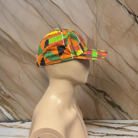 African Orange Kente Print Baseball Cap