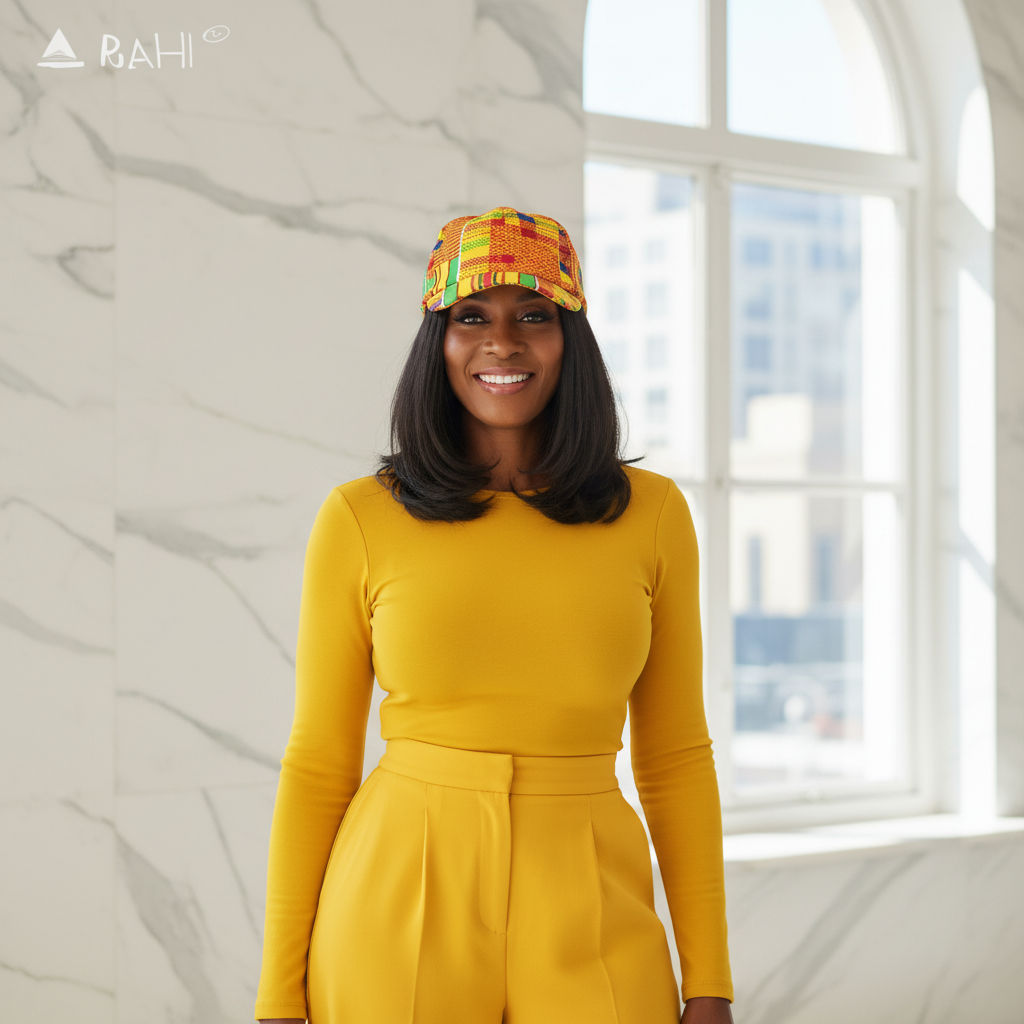 African Yellow Kente Print Baseball Cap