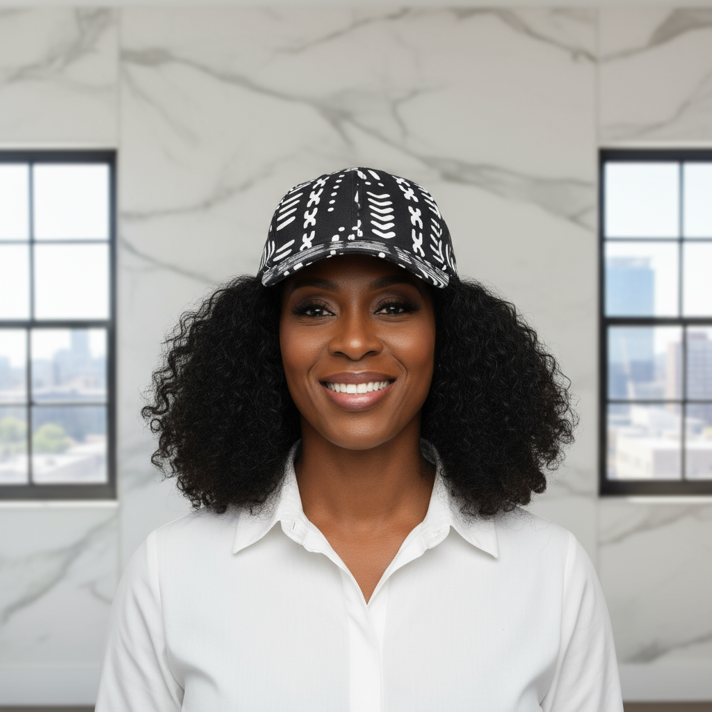 African Black White Print Baseball Cap