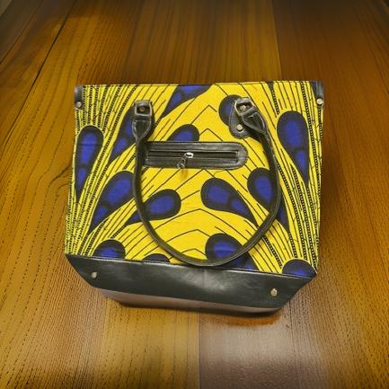 Ankara African Yellow Peacock Print Purse/Tote Bag