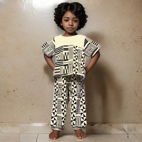 Boy's African Print White/Black Set
