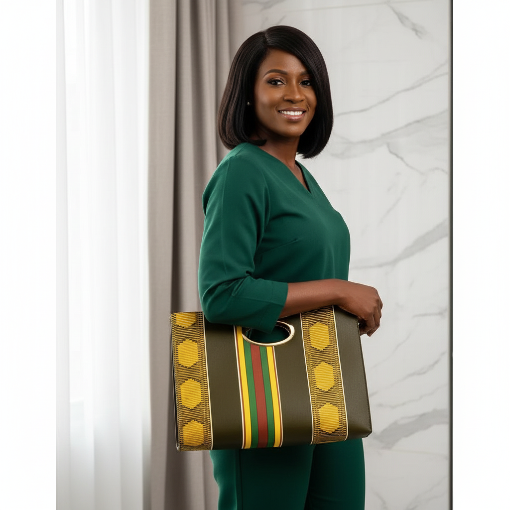 Large African Kente Print Clutch Tote Bag