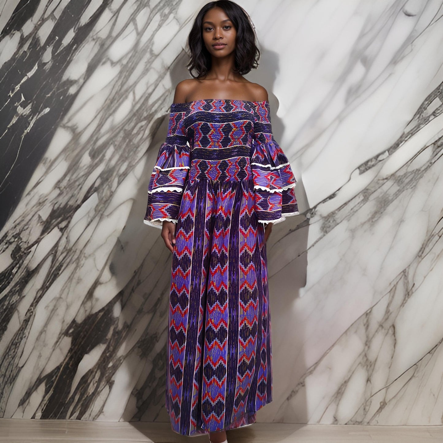 Purple African Print Ruffled Sleeve Palazzo Jumpsuit