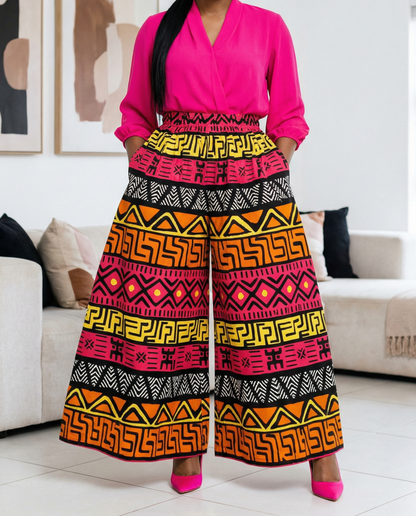 African Big Button Pink Multi-Print Ankara Dress