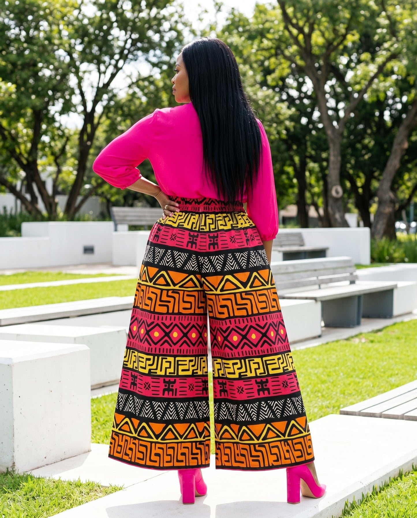 African Pink Multi-Print Ankara Print Palazzo Pants