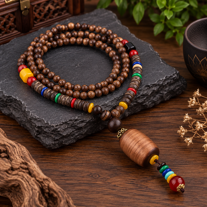 Men’s Vintage Tribal Wood Bead Pendant Necklace