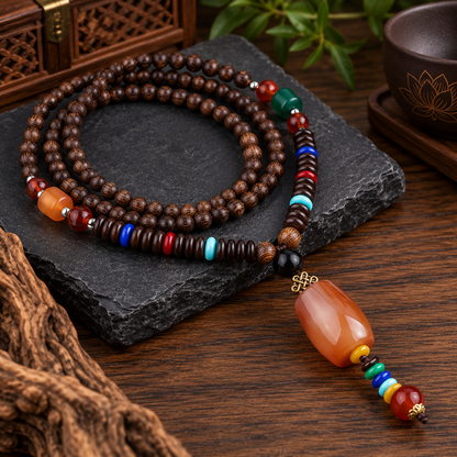 Men’s Vintage Tribal Wood Bead Pendant Necklace