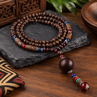 Men’s Vintage Tribal Wood Bead Pendant Necklace