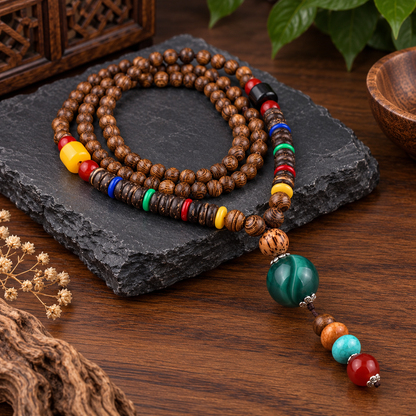 Men’s Vintage Tribal Wood Bead Pendant Necklace