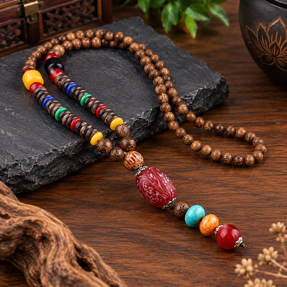 Men’s Vintage Tribal Wood Bead Pendant Necklace