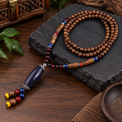Men’s Vintage Tribal Wood Bead Pendant Necklace