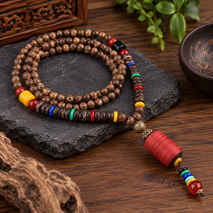 Men’s Vintage Tribal Wood Bead Pendant Necklace